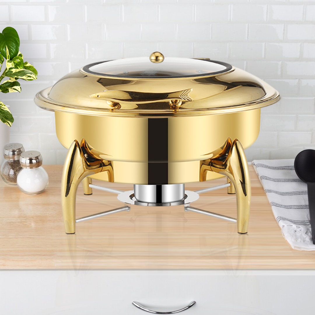 SOGA Gold Plated Stainless Steel Round Chafing Dish Tray Buffet Cater Food Warmer Chafer... detail