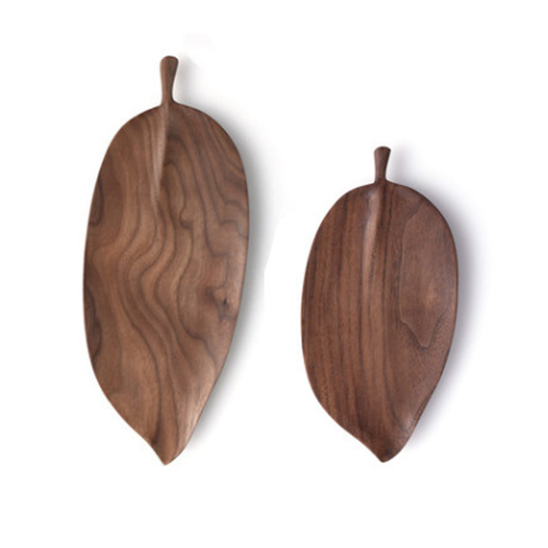 SOGA Set Of 2 Walnut Leaf Shape Wooden Tray Food Charcuterie Serving Board Paddle...