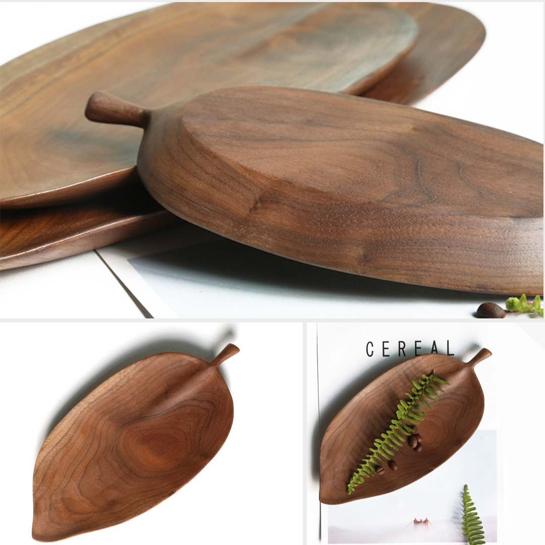 SOGA Set Of 2 Walnut Leaf Shape Wooden Tray Food Charcuterie Serving Board Paddle... detail