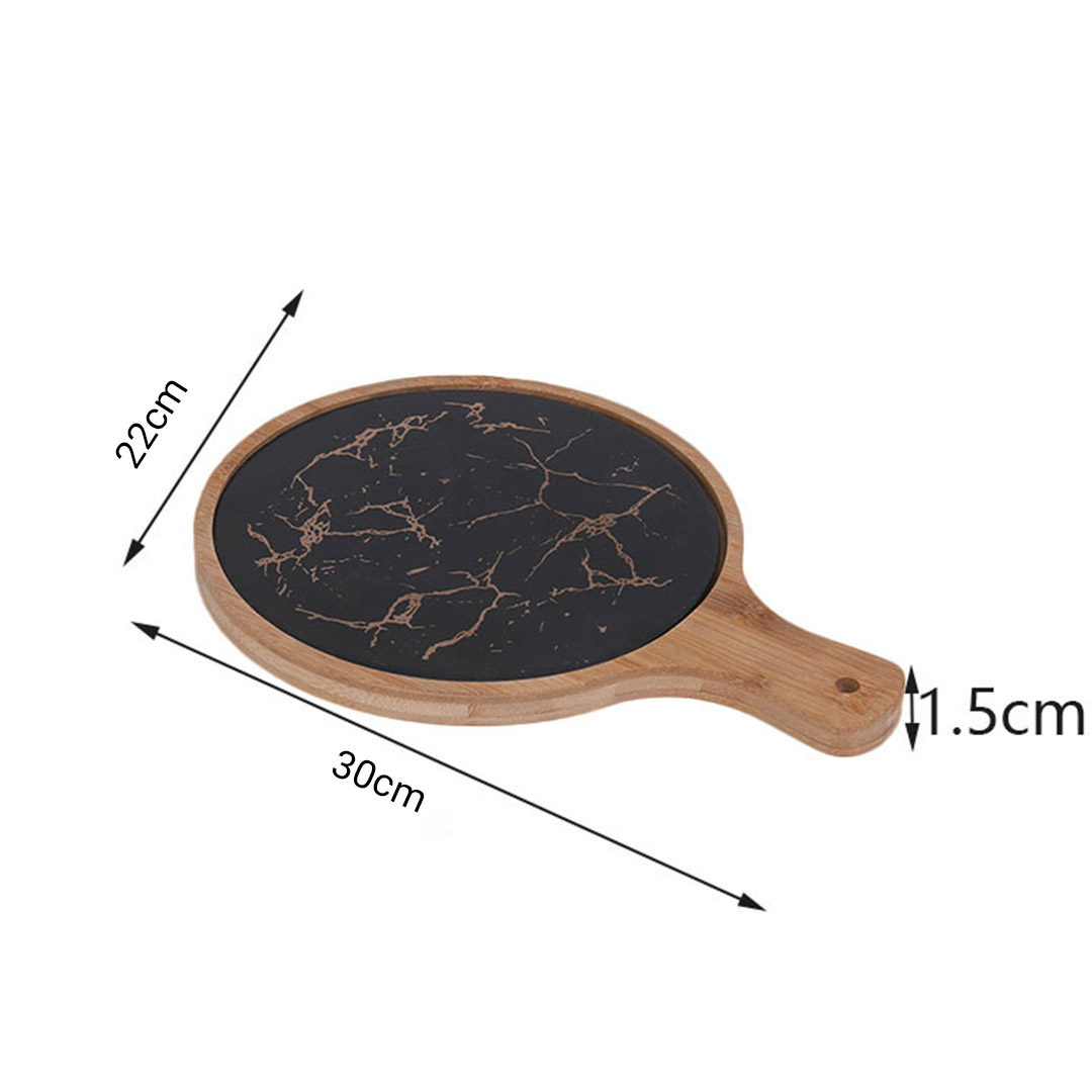 SOGA 30cm Black Circle Wooden Serving Tray Slate Steak Serving Platter Chopping Board... detail