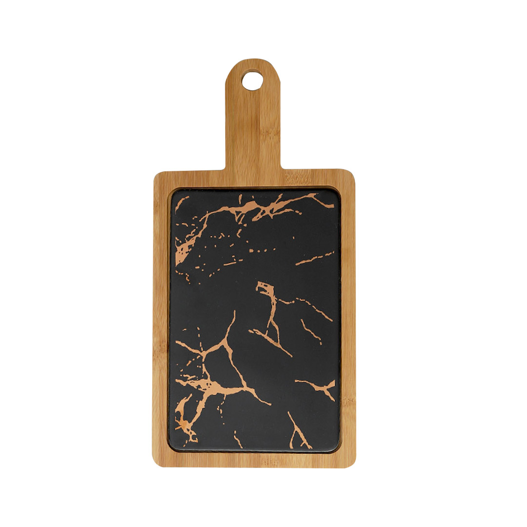 SOGA 33.5cm Black Square Wooden Serving Tray Slate Steak Serving Platter Chopping Board...
