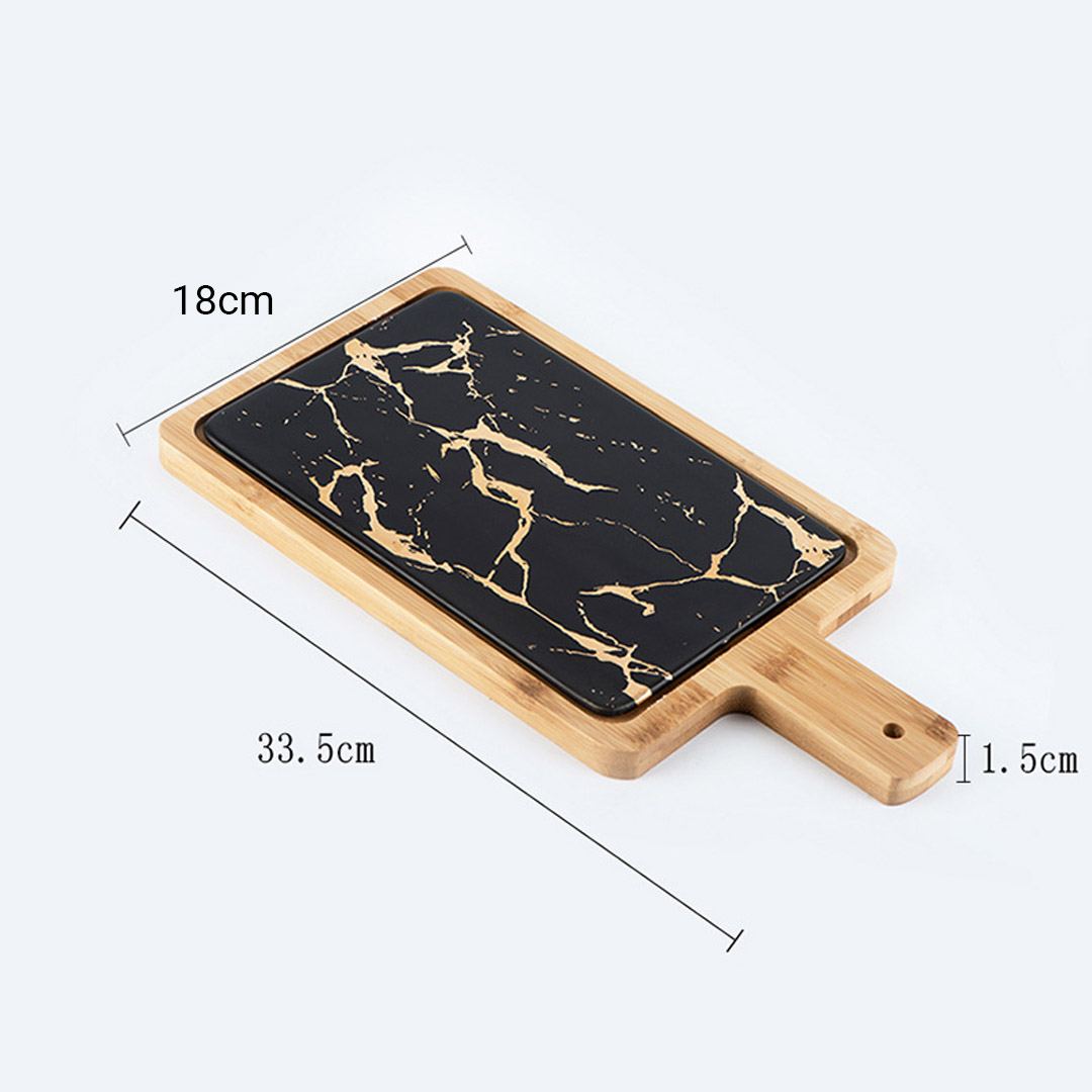 SOGA 33.5cm Black Square Wooden Serving Tray Slate Steak Serving Platter Chopping Board... detail