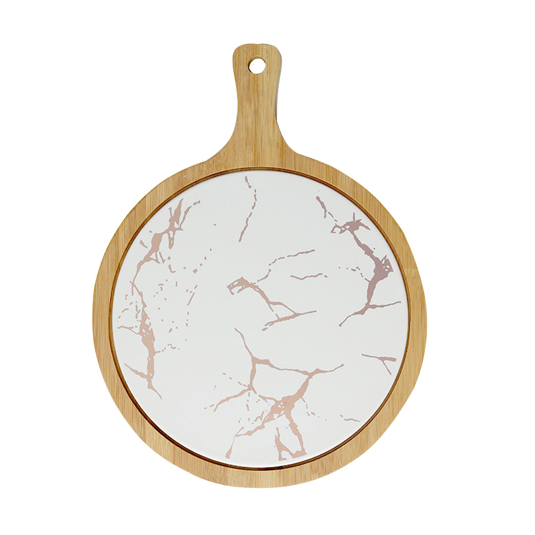 SOGA 30cm White Circle Wooden Serving Tray Slate Steak Serving Platter Chopping Board...